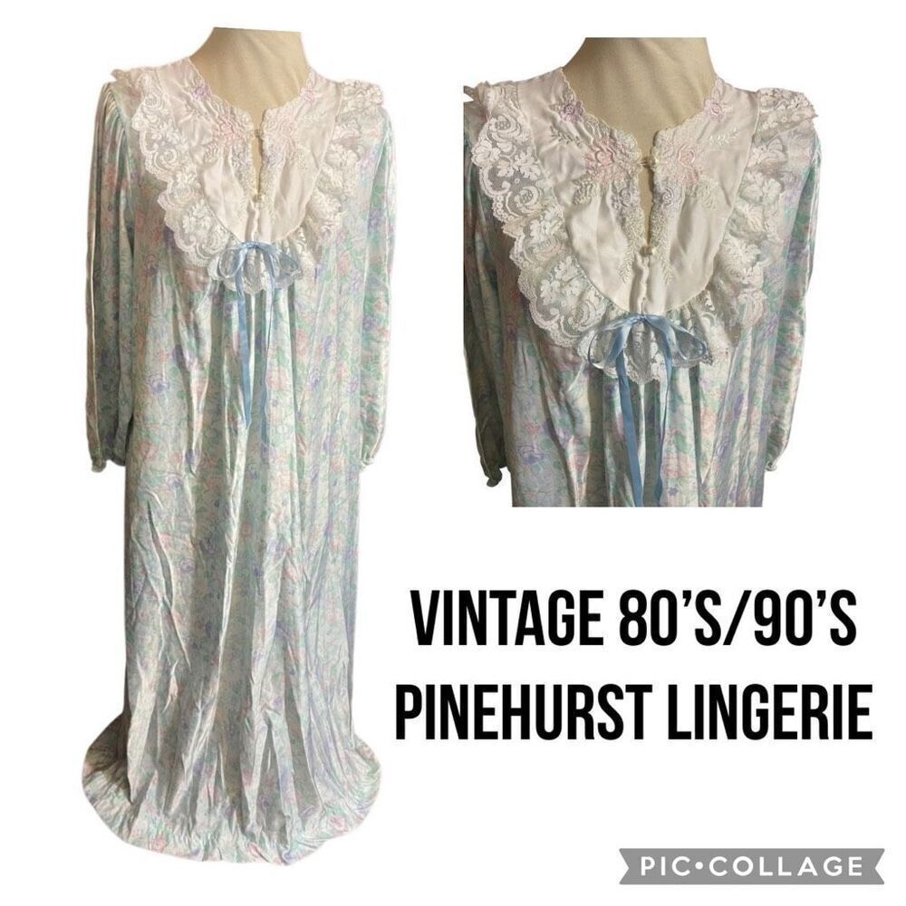 Vintage Pinehurst Lingerie Floral Lace Nightgown Women’s Size Large Romantic Cot